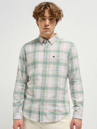 THE BEAR HOUSE Men Button-Down Collar Tartan Checked Cotton Casual Shirt