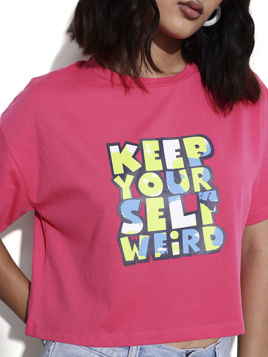 DressBerry Stay Sarcastic Drop-It Sleeves Crop Boxy T-shirt