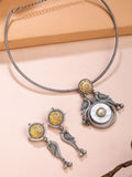 KARATCART Silver-Plated Oxidised Peacock Design Hasli Jewellery Set