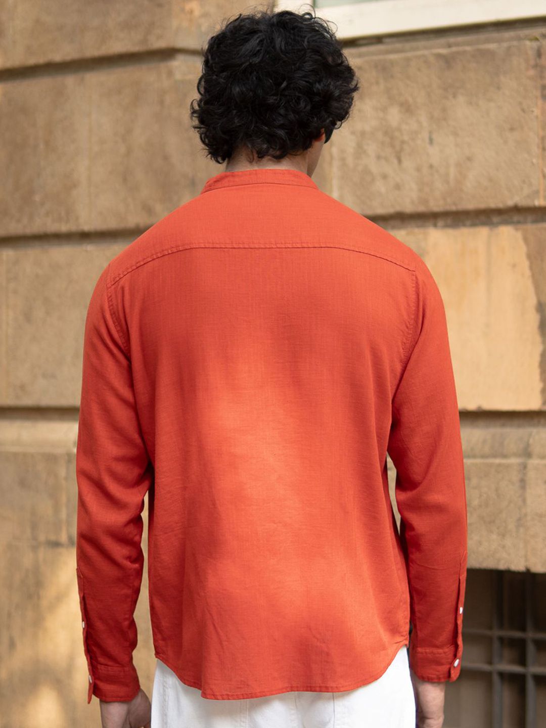 Powerlook Men Solid Mandarin Collar Cotton Casual Shirt