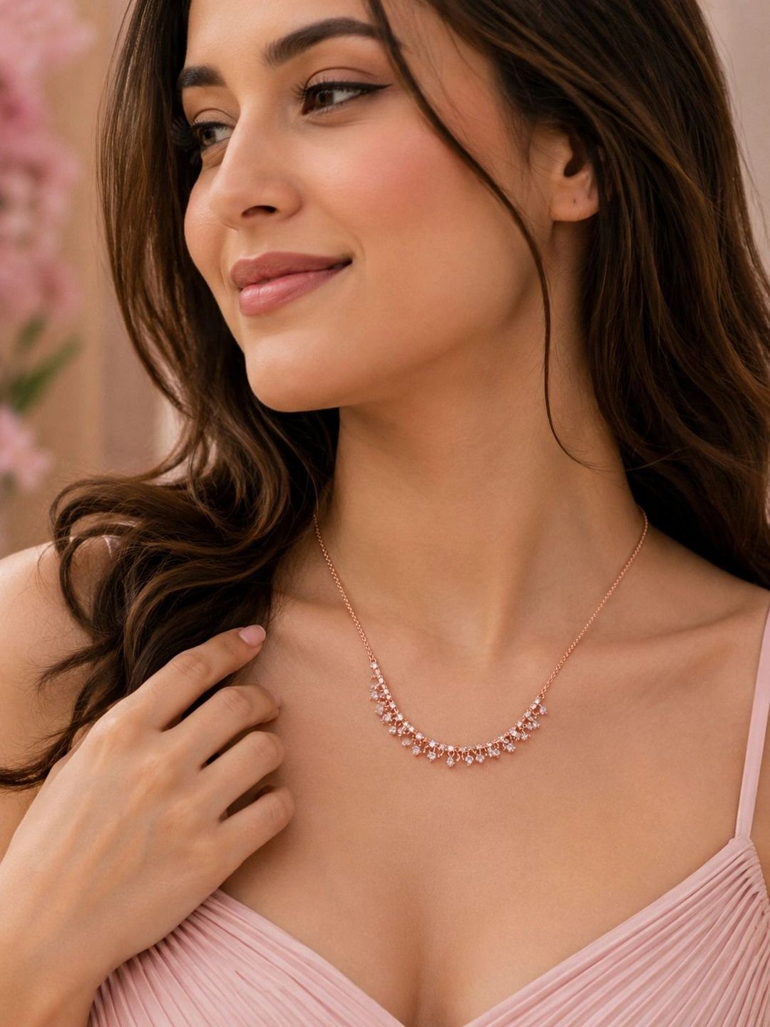 PANASH Women Rose Gold Crystal Beaded Statement Necklace