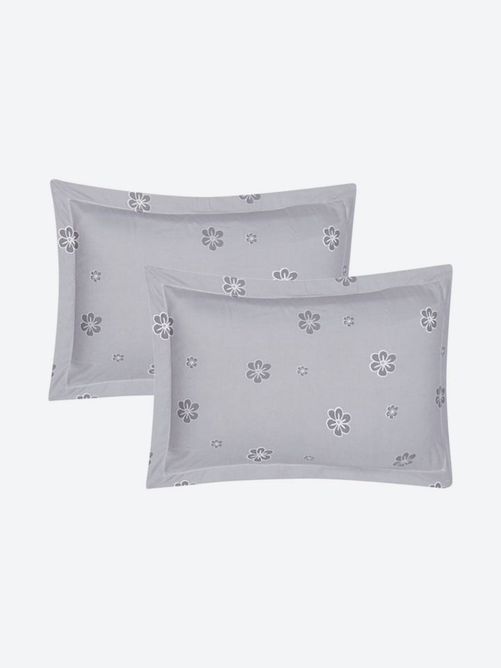 Monte Carlo Stanley White & Grey Printed 144 TC King Bedsheet Set 1.85 m x 1.95 m