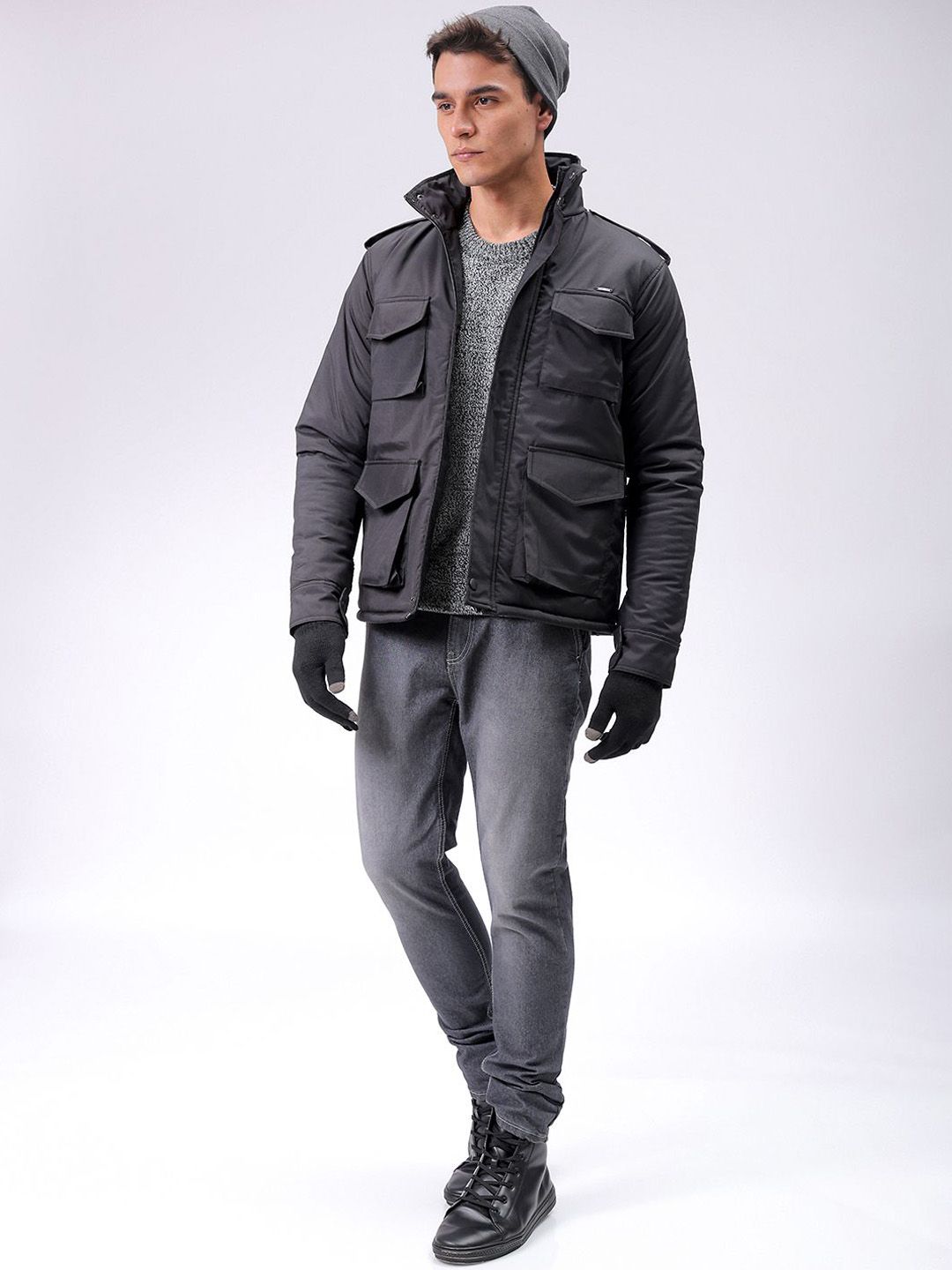 The Indian Garage Co Men Slim Fit Military Bomber Utility Jacket