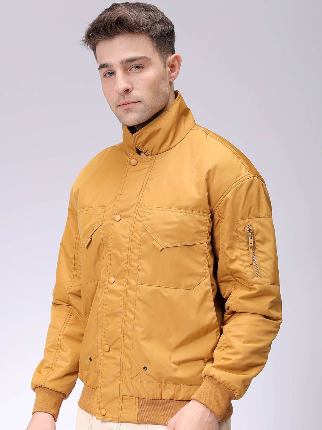 The Indian Garage Co Men Solid Padded Bomber Utility Jacket