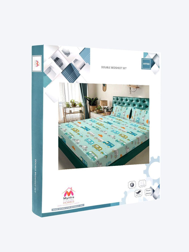 Myntra Elegant Homes Watak Kartun Hijau 300 TC Cadar Katil King dengan 2 Sarung Bantal