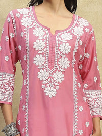Rumah Wanita Chikankari Pink Chanderi Chikankari Sulam Kurta