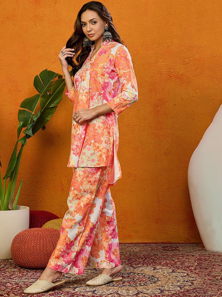 KALINI Printed Mandarin Collar Top With Trousers