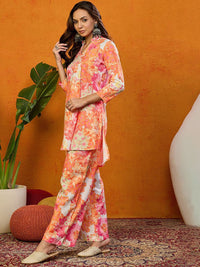 KALINI Printed Mandarin Collar Top With Trousers