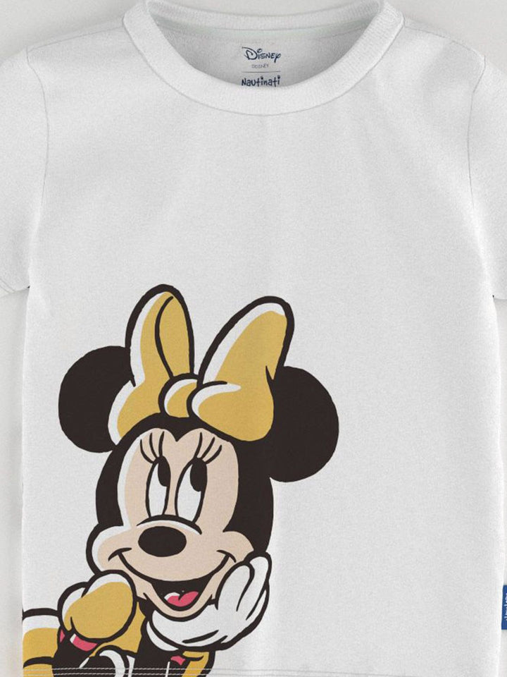 NautiNati Disney Girls Minnie Mouse Printed T-shirt and Solid Shorts