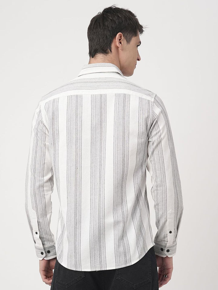 VASTRADO Men Classic Fit Spread Collar Vertical Striped Cotton Casual Shirt