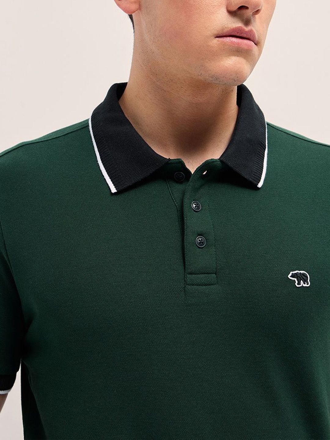 THE BEAR HOUSE Men Solid Polo Collar Cotton T-shirt