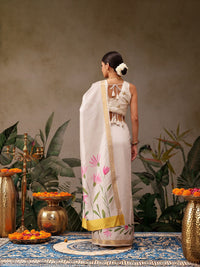 Silk Land Onam Special Floral Printed Kasavu Silk Saree