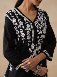 House of Chikankari Women Black Cotton Chikankari Embroidered Kurti