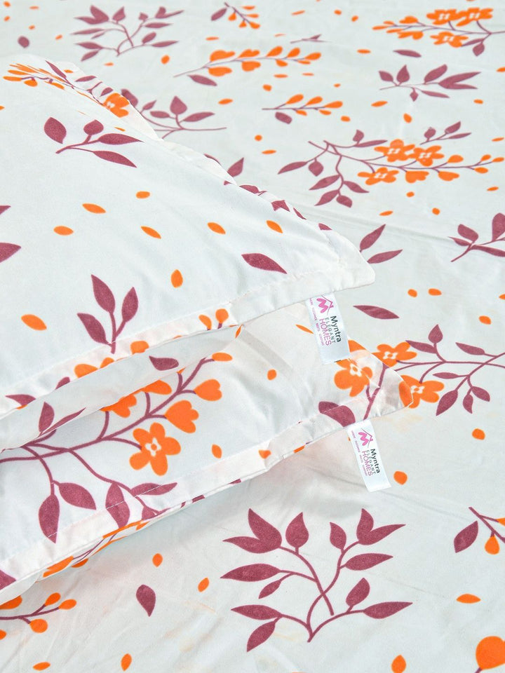 Myntra Elegant Homes White Floral Polycotton 300 TC King Fine Bedsheet with 2 Pillow Covers-98 x 89 inches