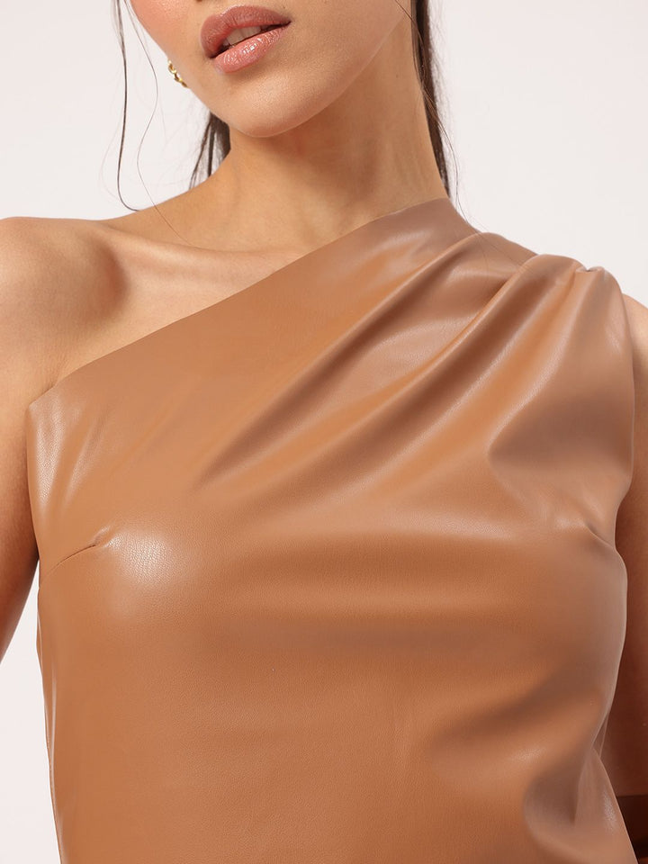 DressBerry Chic Grit Faux Leather Asymmetric Top With Hand Gloves