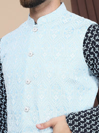 Anouk Blue Ethnic Motifs Embroidered Straight Thread Work Pure Cotton Kurta with Churidar
