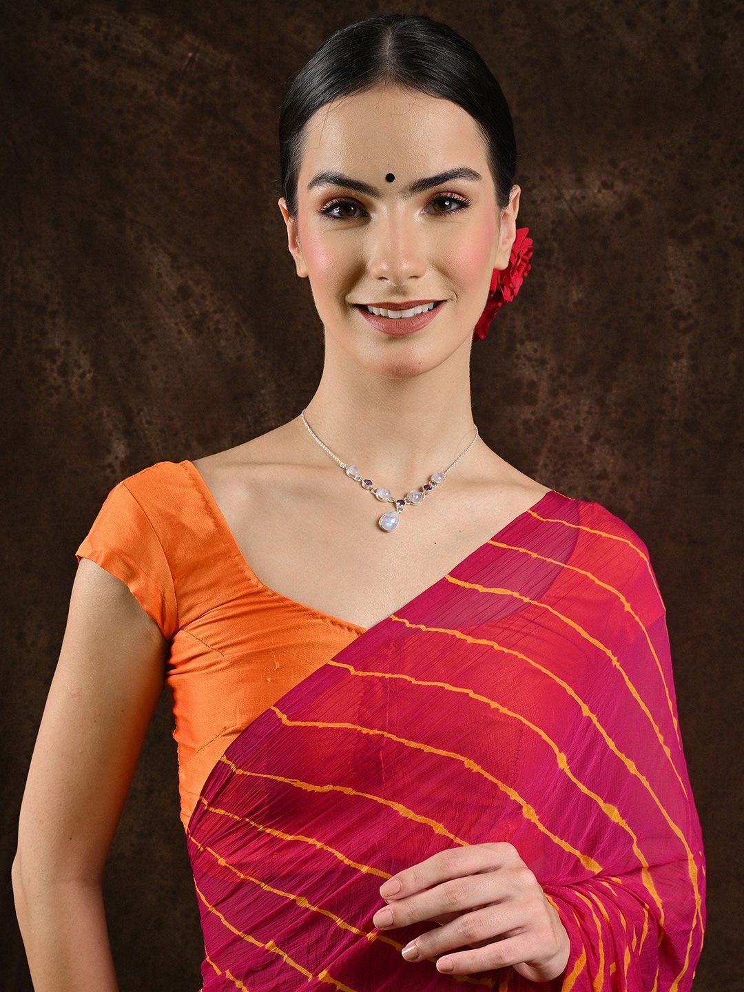Exotic India Cabaret Leharia Tie-Dye Chiffon Saree