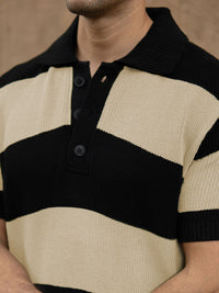 Powerlook Men Colourblocked Polo Collar Pure Cotton Slim Fit T-shirt