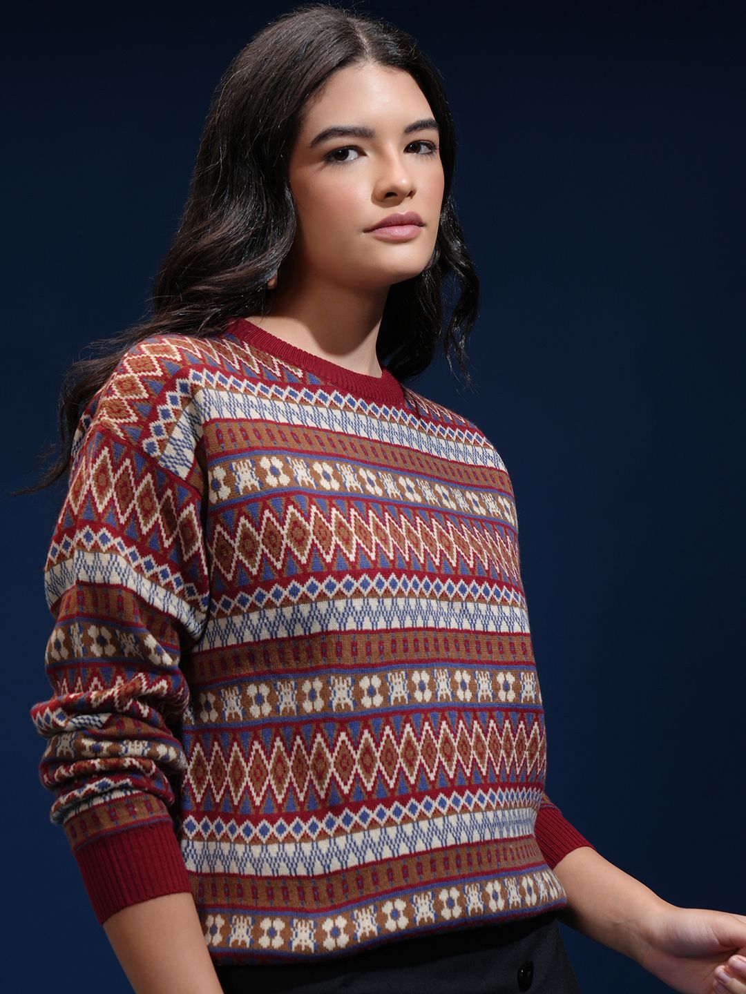 ESPYR By Tokyo Talkies Women Geometric Self Design Pullover