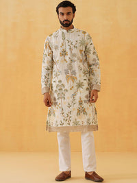 SOJANYA LUXE Men Embroidered Thread Work Georgette Kurta