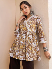 Shae by SASSAFRAS Floral Printed V-Neck Gotta Patti Pure Cotton Gotta Patti Angrakha Kurti