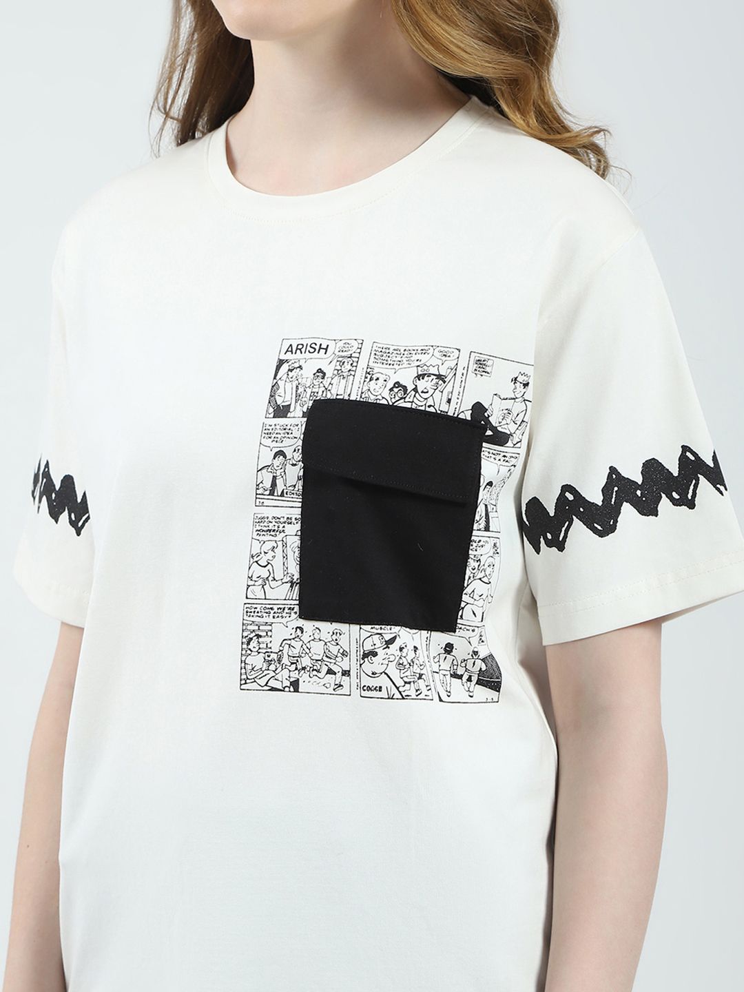 Monte Carlo Printed Drop-Shoulder Sleeves Monochrome Relaxed Fit T-shirt