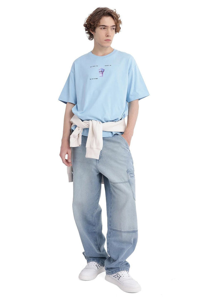 RARE RABBIT Men Graphic Printed Round Neck Cotton Oversized T-shirt