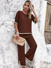all about you Brown & White Round Neck Top & Trouser Co-Ords