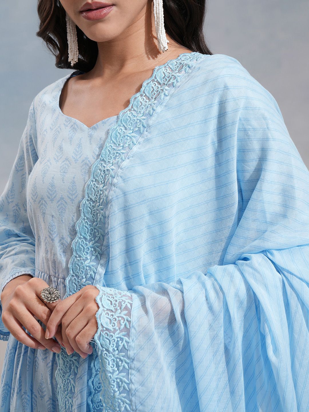 Vishudh Ethnic Motifs Printed Regular Pure Cotton Anarkali Kurta with Trousers & Dupatta