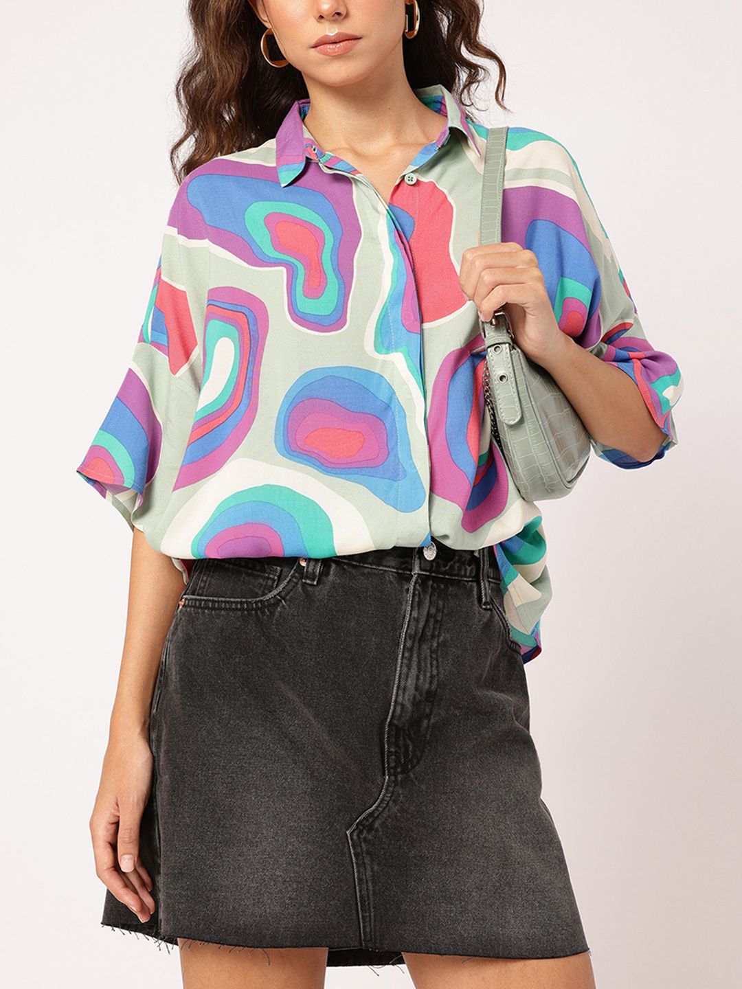 DressBerry Abstract Aura Printed Drop-Shoulder Relaxed Shirt
