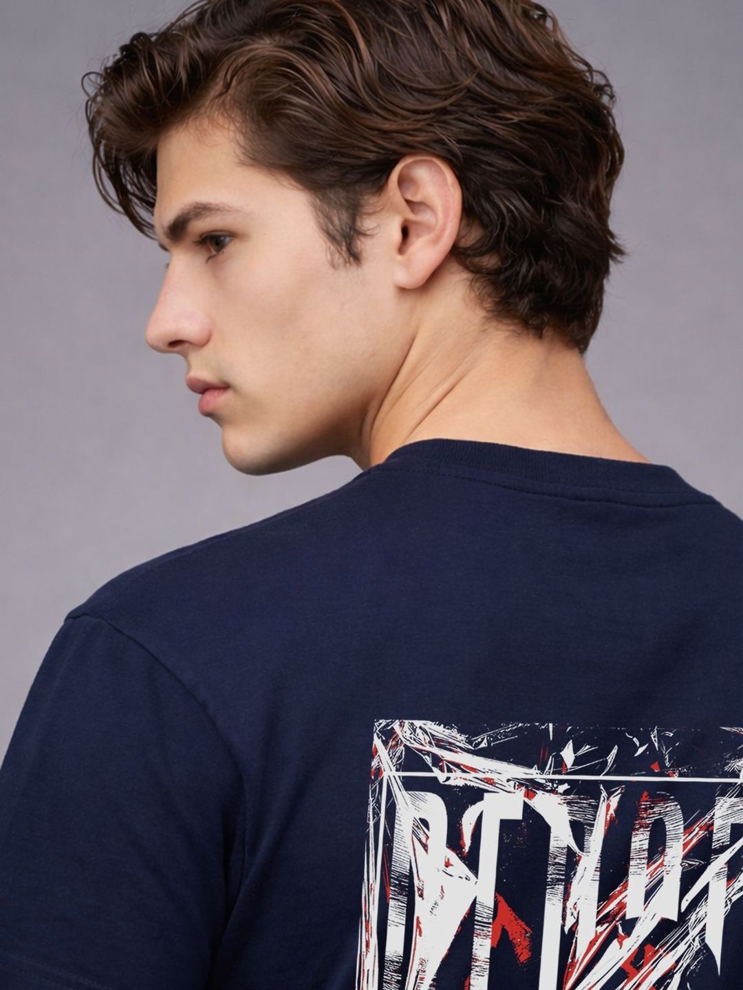 ADRO Graphic Printed Drop-Shoulder Sleeves Cotton T-shirt