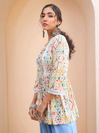 Shae by SASSAFRAS Geometric Printed Gotta Patti Gotta Patti Pleated Kurti