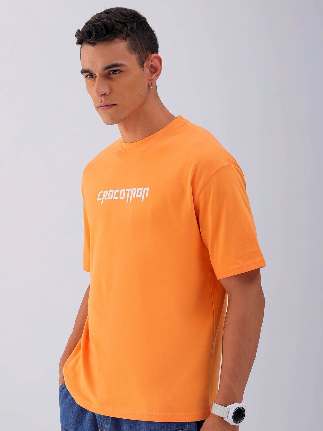 The Indian Garage Co Men Typography Printed Round Neck Cotton Oversized T-Shirt