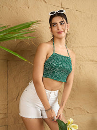 Berrylush Floral Printed Smocking Detail Styled Back Crop Top