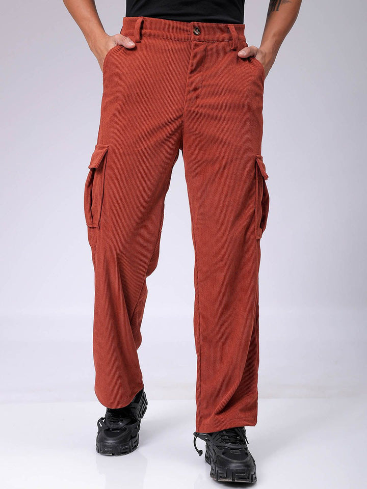 The Indian Garage Co Men Textured Loose Fit Cargos Trousers