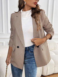 DressBerry Women Checked Lapel Collar Top