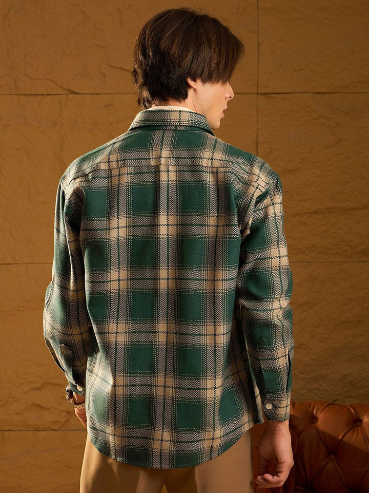 DENNISON Men Double Pocket Drop Shoulder Oversized Cotton Checked Shacket