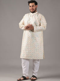 SOJANYA PLUS Size Geometric Embroidered Band Collar Thread Work Straight Kurta