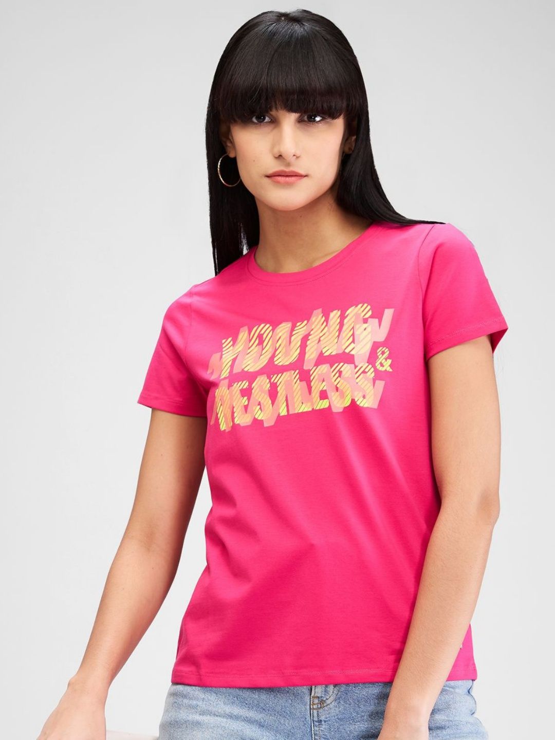 SPYKAR Women Typography Applique T-shirt