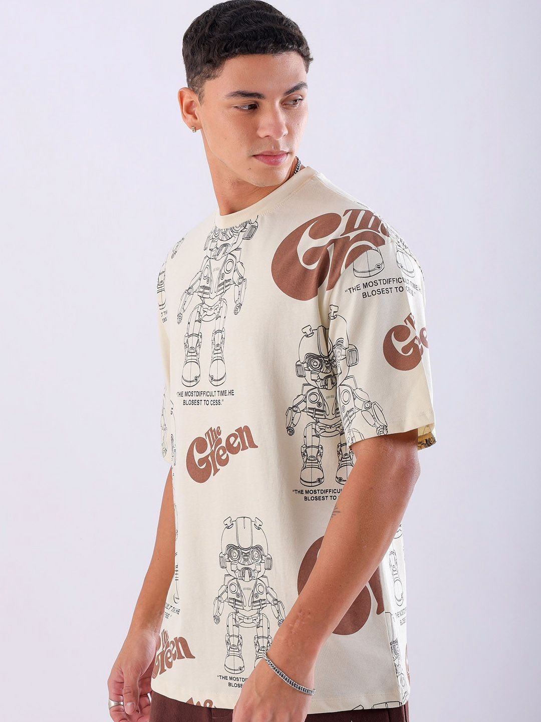 The Indian Garage Co Men Typography Printed Round Neck Cotton Oversized T-shirt