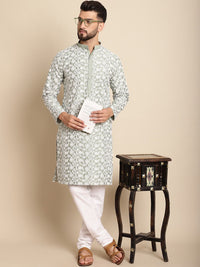 Anouk Floral Embroidered Band Collar Regular Kurta with Churidar
