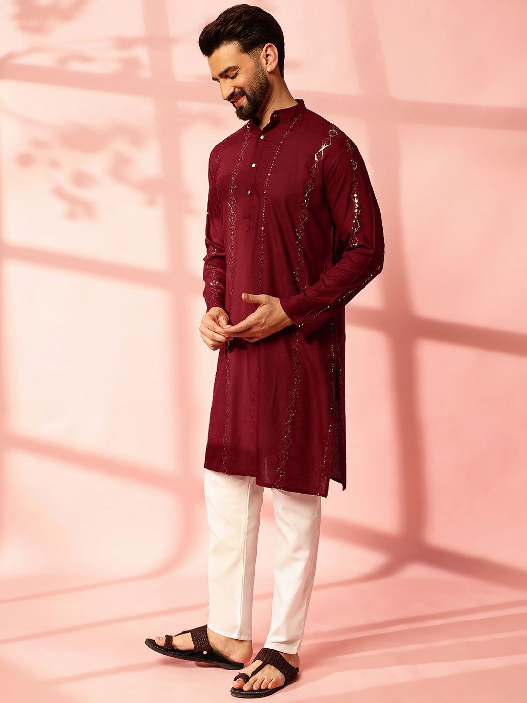 Anouk Men Embroidered Regular Mirror Work Pure Cotton Kurta with Pyjamas