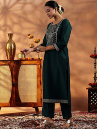 Libas Paisley Embroidered Zari Work Dobby Weave Straight Kurta With Trousers & Dupatta