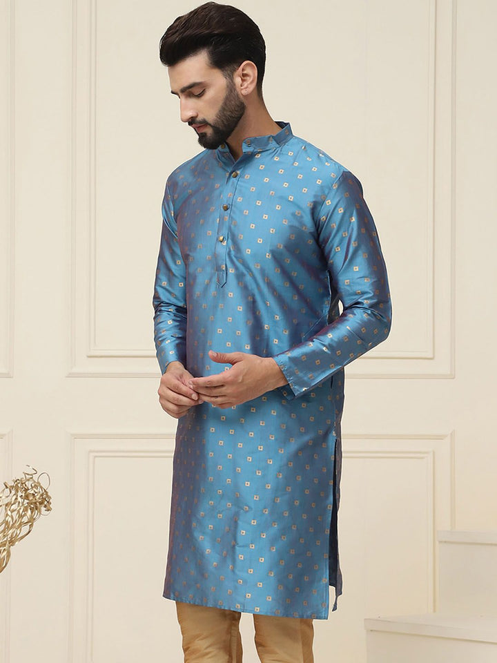 SOJANYA Kurta Lurus Kolar Jalur Bercetak Geometrik