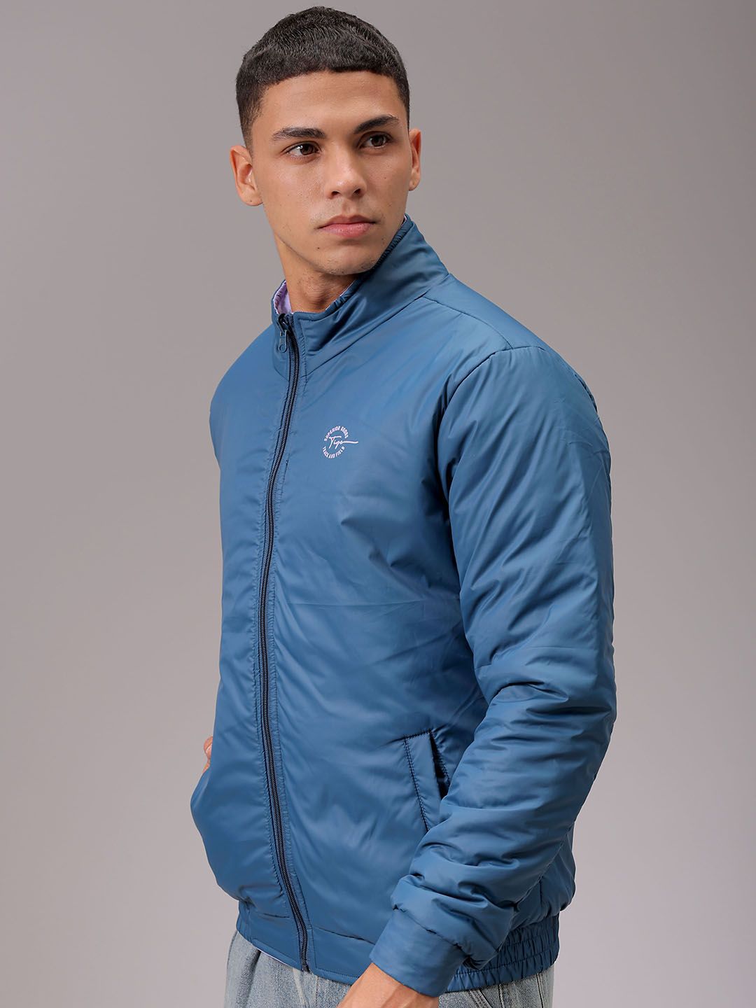 The Indian Garage Co Men High Neck Solid Revesible Bomber Jacket