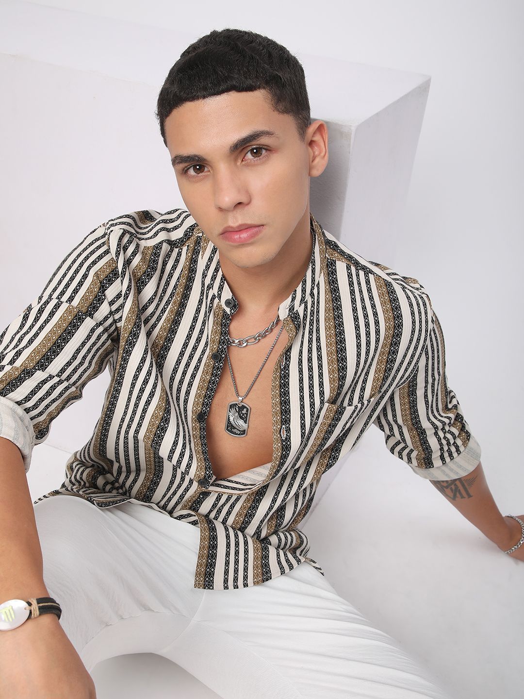 VASTRADO Men Classic Slim Fit Multi Stripes Opaque Striped Casual Shirt