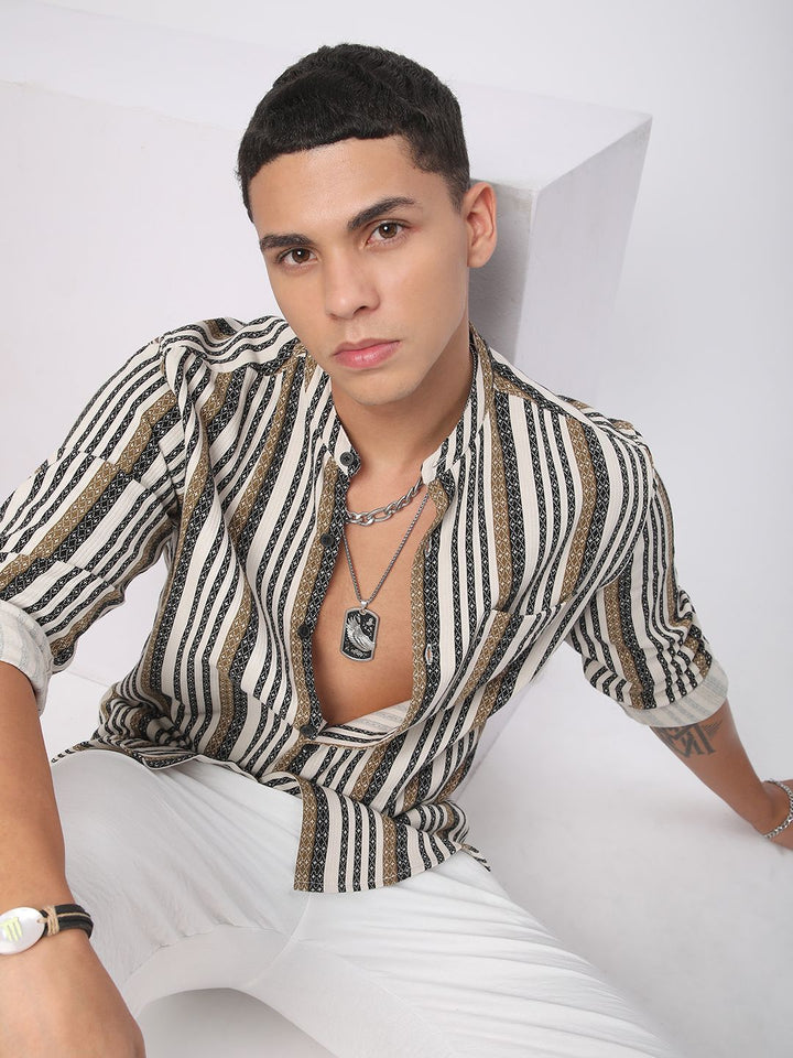 VASTRADO Men Classic Slim Fit Multi Stripes Opaque Striped Casual Shirt