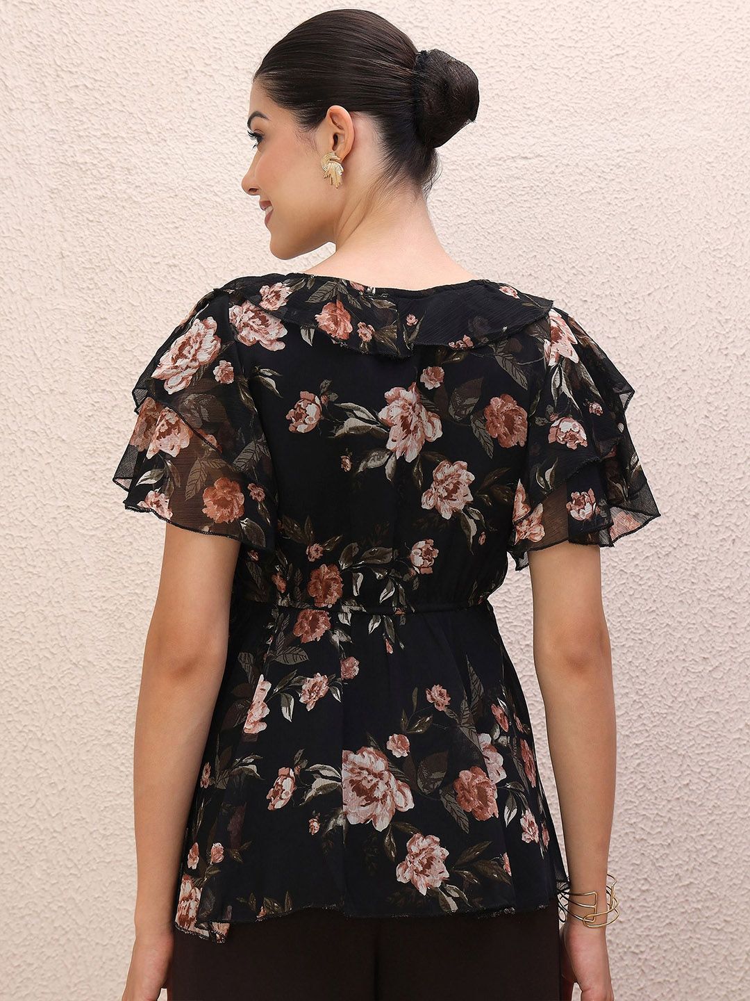 Antheaa Women Floral Printed Flared Sleeve Empire Top
