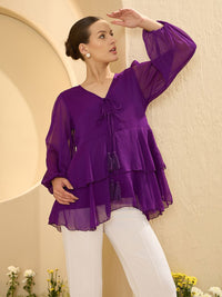 Antheaa Puff Sleeve Chiffon Top