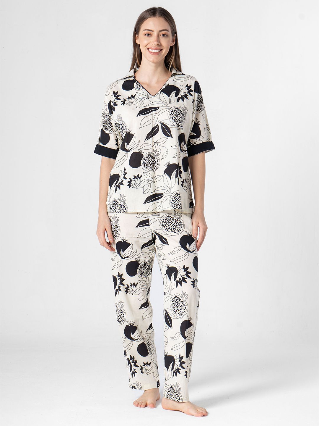 SANSKRUTIHOMES Women Tropical Printed Pure Cotton Night suit